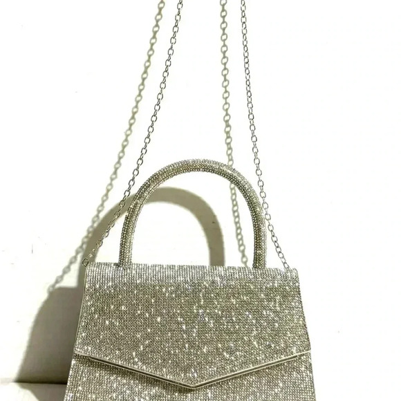 Jewel Badgley Mischka silver acrylic and polyester crystal satchel handbag - Picture 3 of 7